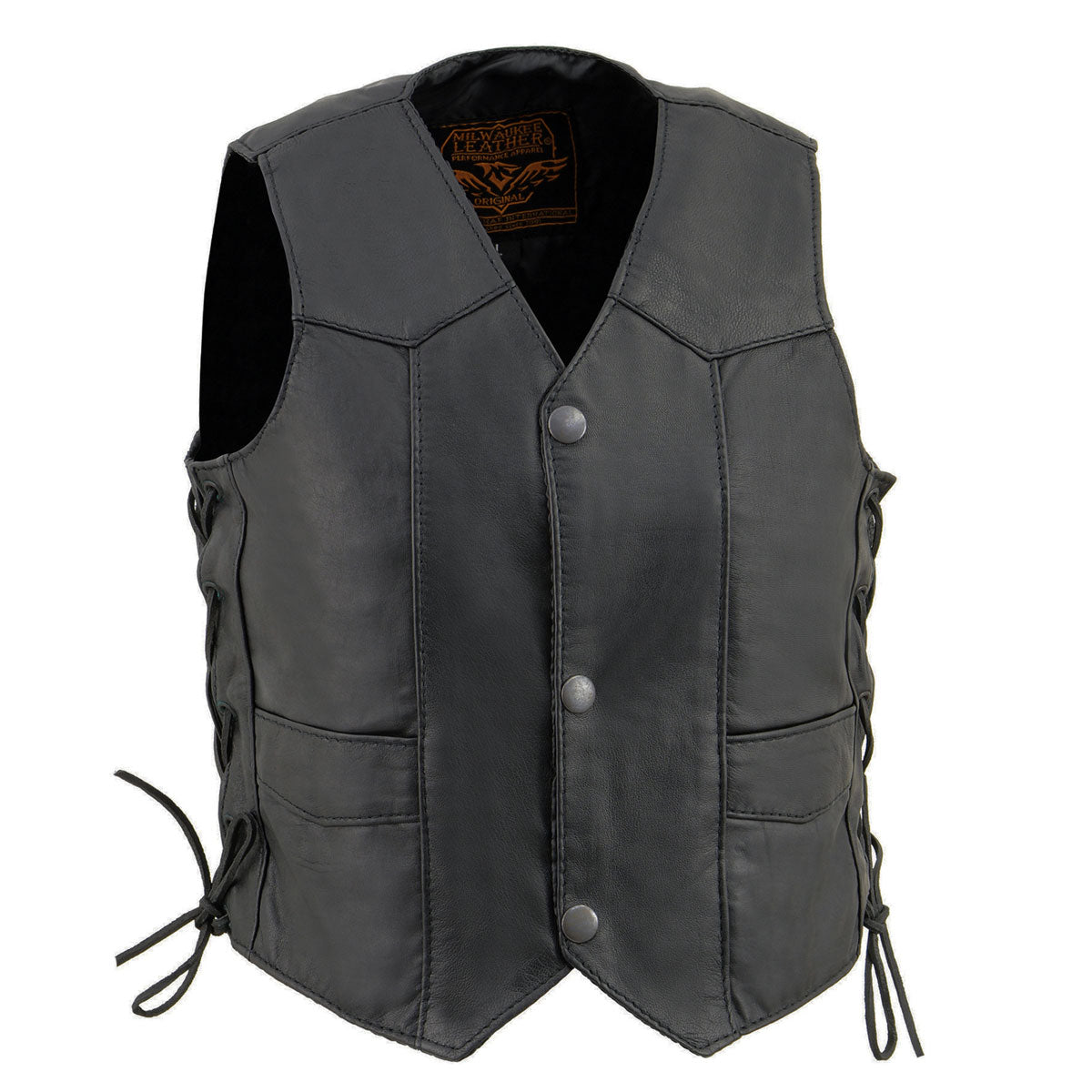 SH2011L Kids Black Classic Side Lace Three Snap Leather Vest