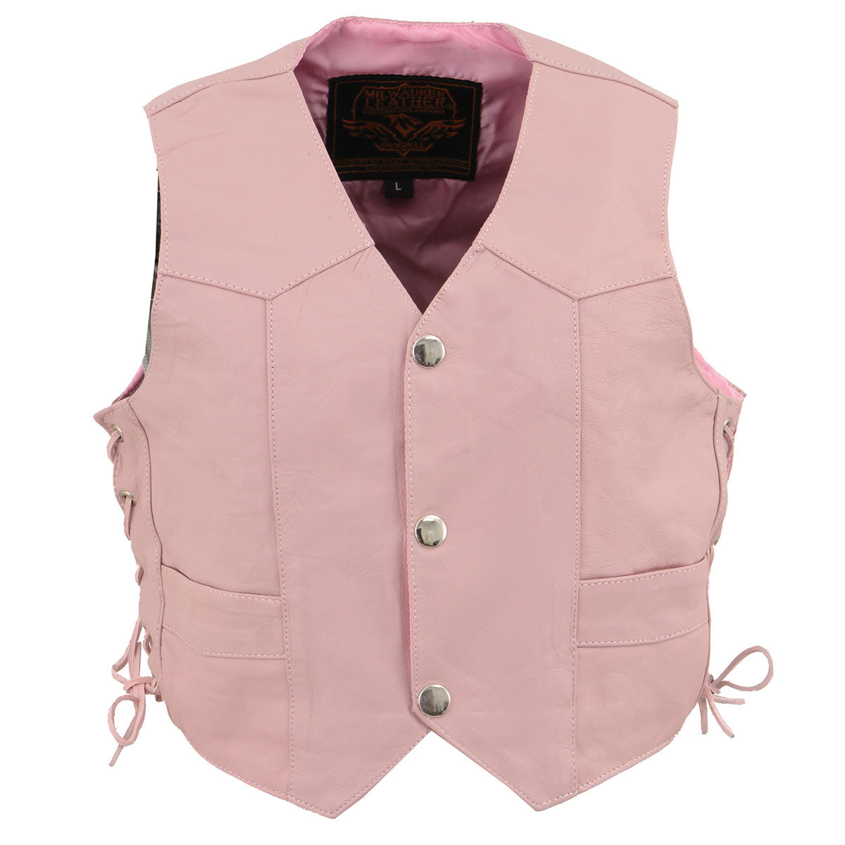 SH2011LPNK Girls Pink Classic Three Snap Leather Vest