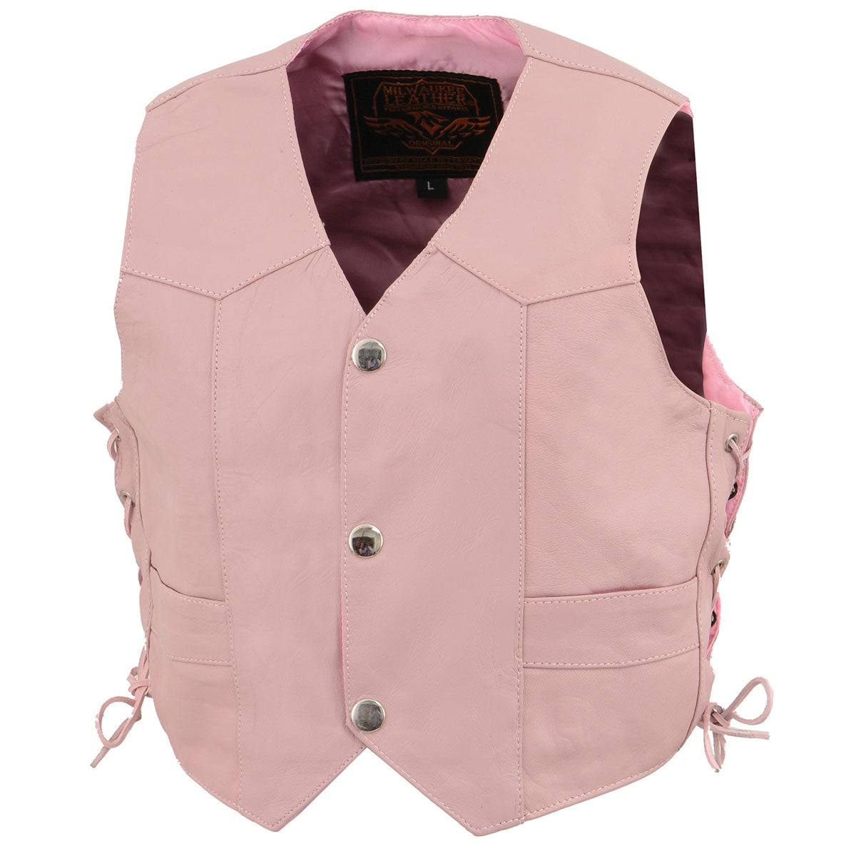 SH2011LPNK Girls Pink Classic Three Snap Leather Vest