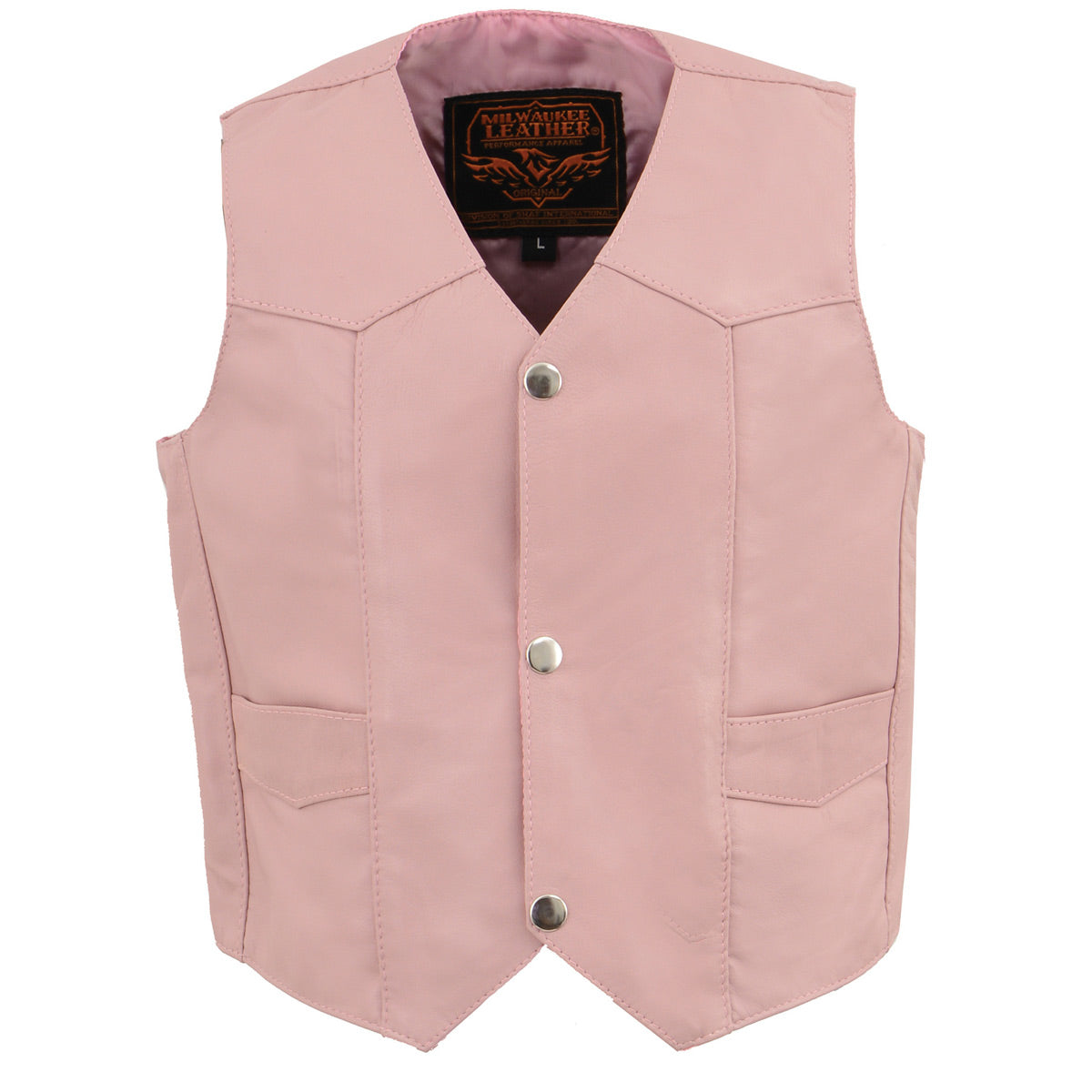 SH2011PINK Girls Pink Three Snap Leather Vest