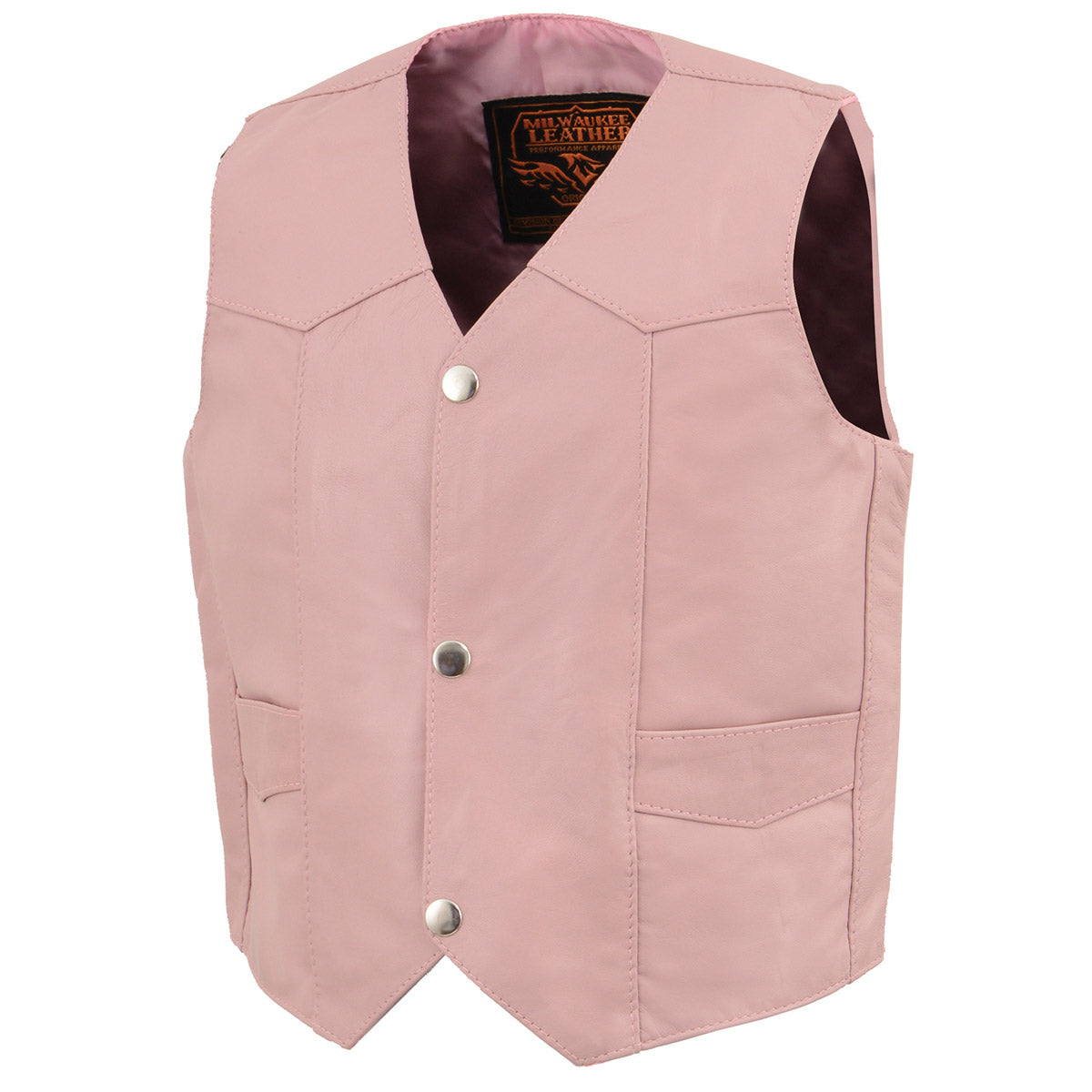 SH2011PINK Girls Pink Three Snap Leather Vest