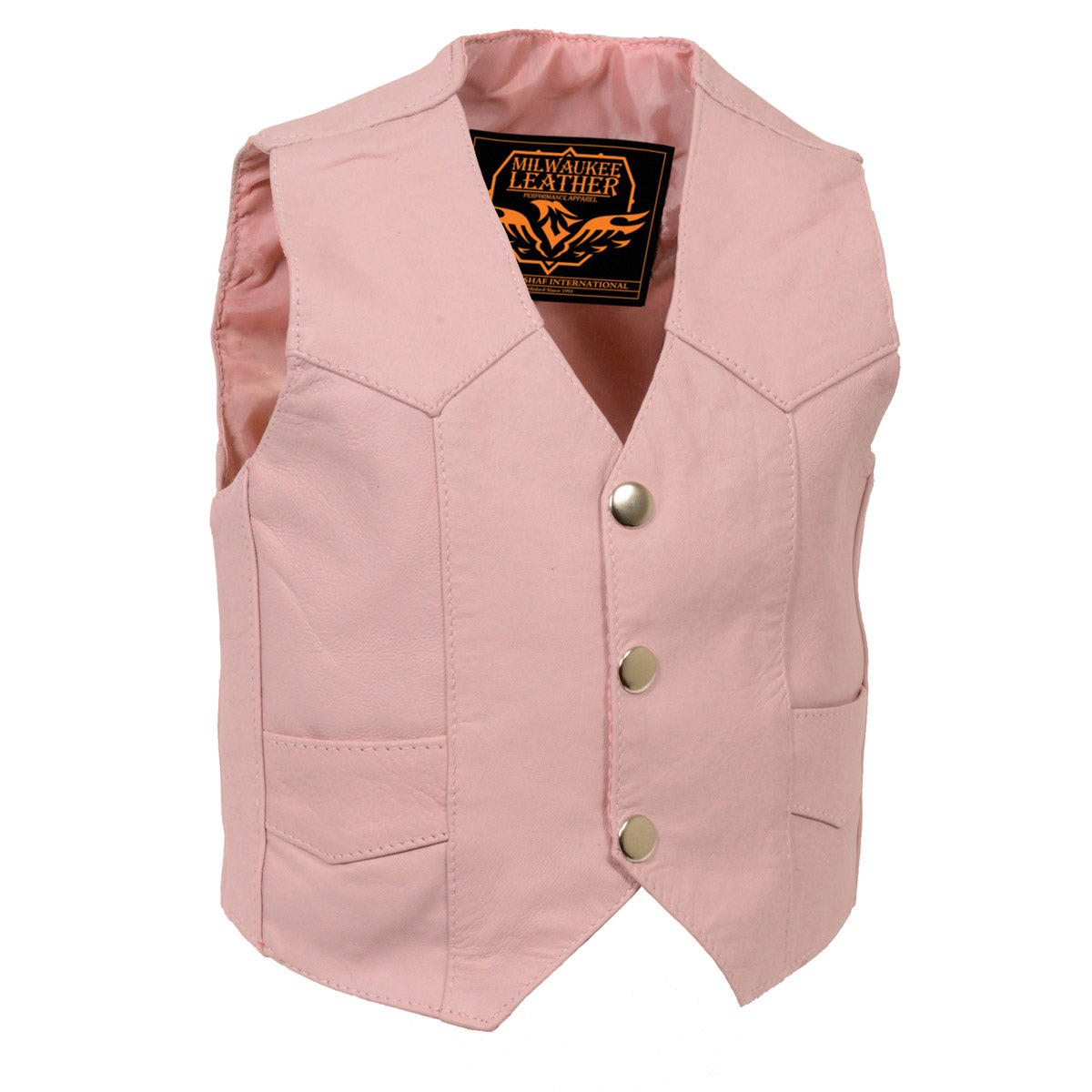 SH2011PINK Girls Pink Three Snap Leather Vest