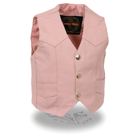 SH2011PINK Girls Pink Three Snap Leather Vest