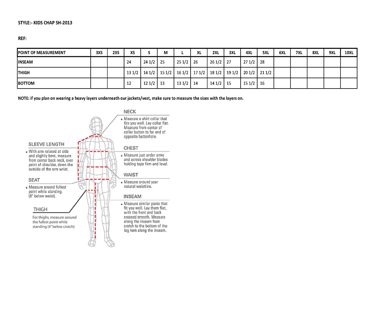 SH2013 Kids Unisex Black Classic Leather Chaps