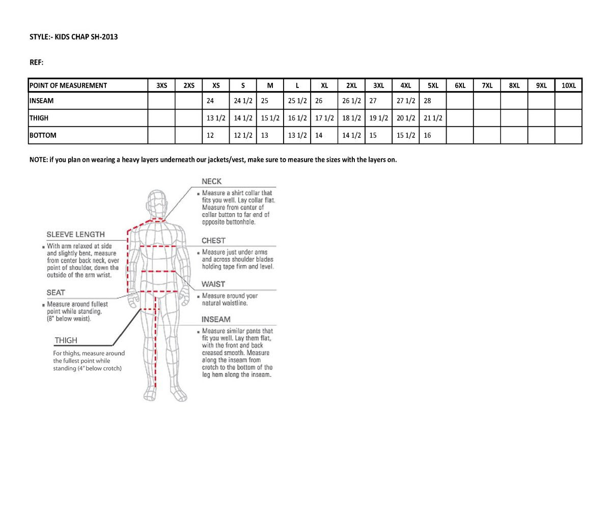 SH2013 Kids Unisex Black Classic Leather Chaps