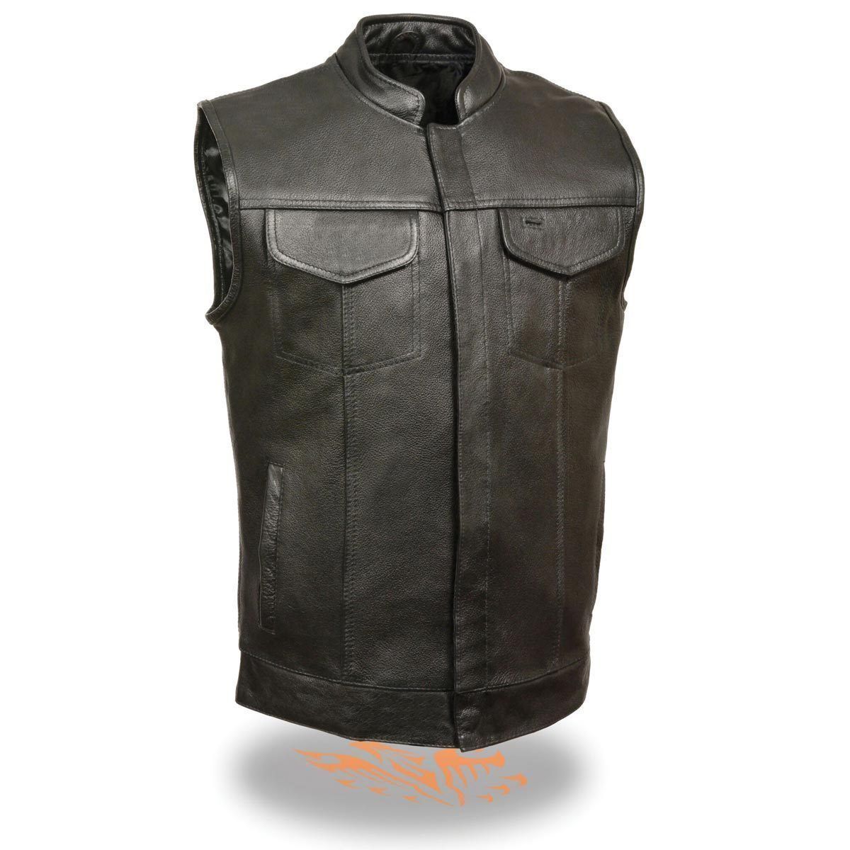 SH2036 Men's Black Club Style' Open Neck Leather Vest