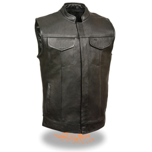 SH2036 Men's Black Club Style' Open Neck Leather Vest