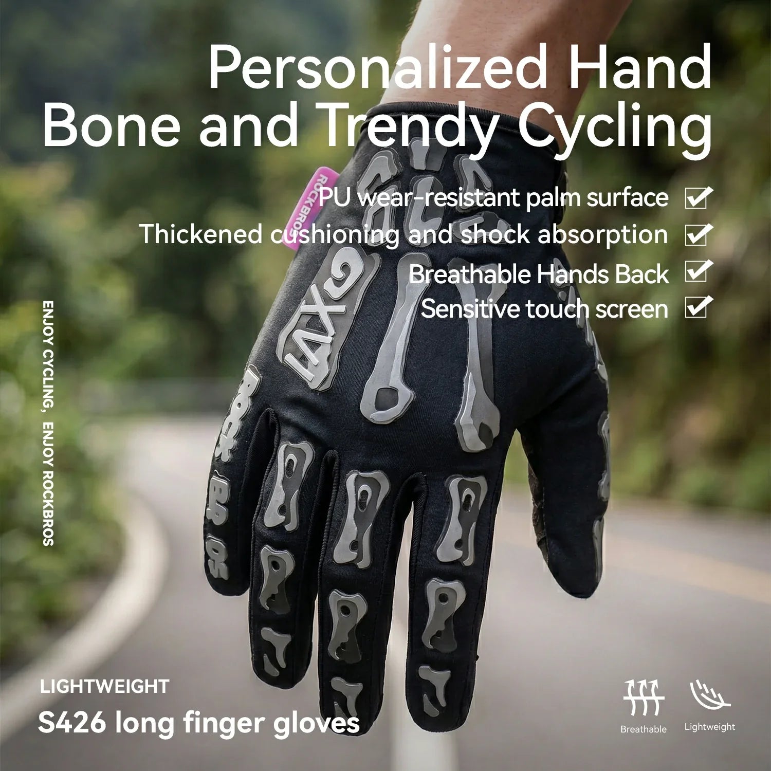 Full Finger Cycling Gloves Padded Touchscreen