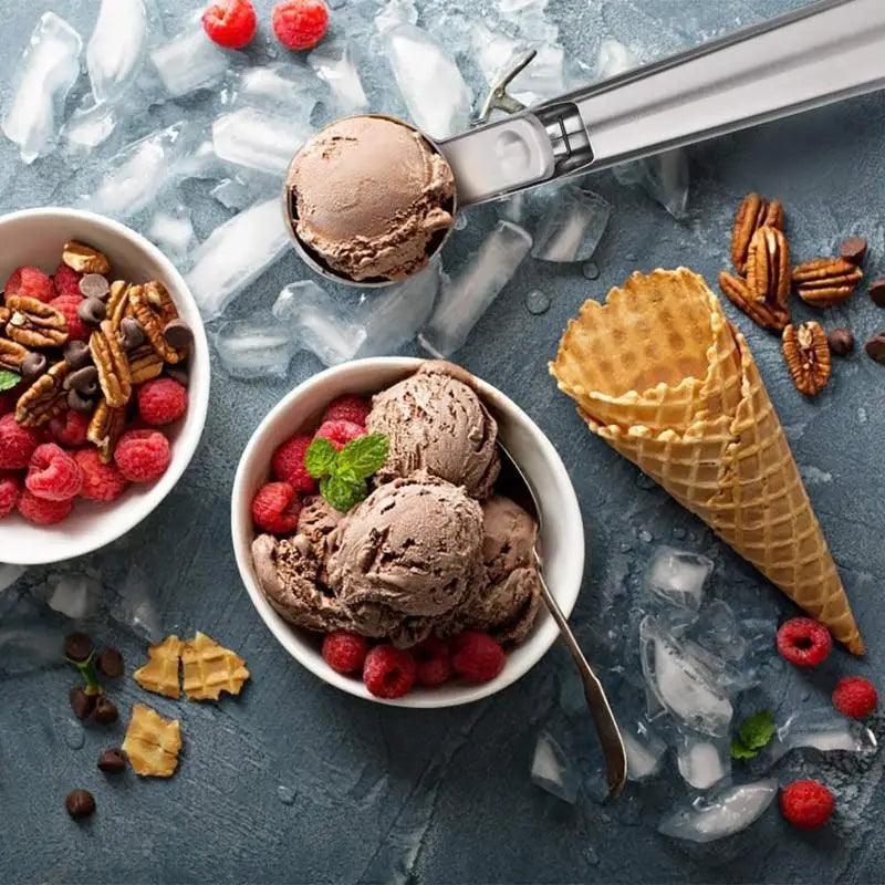 Stainless Steel Ice Cream Scooper, A Good Metal Scoop Tools For Kitchen, For Making Meatball/Melon Ball/Watermelon/Fruits, Measuring Spoon Cup for Cooking Baking