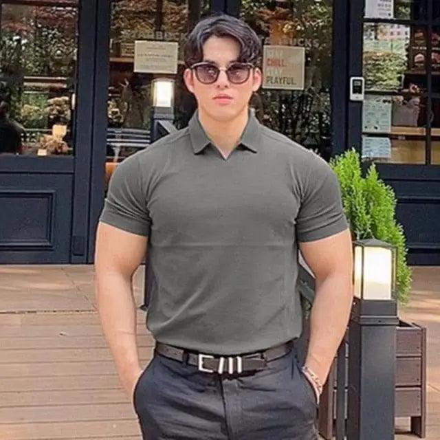 Summer Casual Man New Fashion Polo T Shirt Men Gyms Fitness Modern Short Sleeve T-Shirt Male Bodybuilding Workout Polo Tees Tops Clothes Men's Muscle T-Shirt Plus Size Short Sleeve Polo Shirt Casual Tops Summer Tee Shirts Slim Fit Workout Shirts