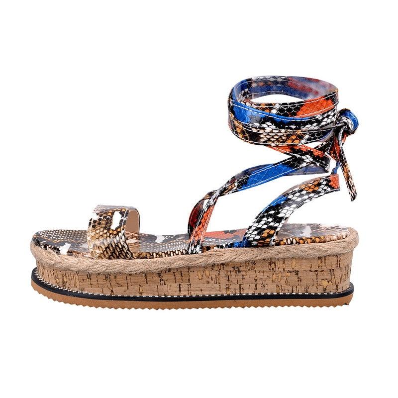Summer Sandals Women Platform Shoes Candy Color Casual Girls Slip On Strap Cross Platform Espadrille Open Toe High Heel Sandals With Ankle Strap Buckle Up Shoes