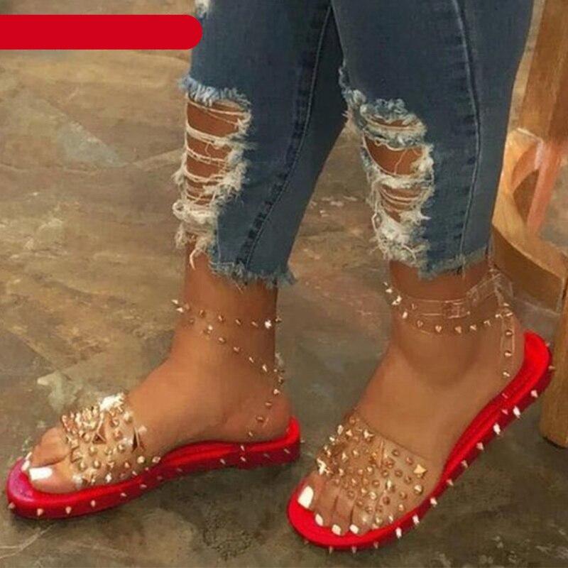 Summer Woman Transparent Buckle Strap Shoes Women's Sandals Cute Flat Dressy Summer Beach Flat Sandals Casual Open Toe Buckle Ankle Strap Sandals Shoes Flat Sandals Adjustable Buckle For Women