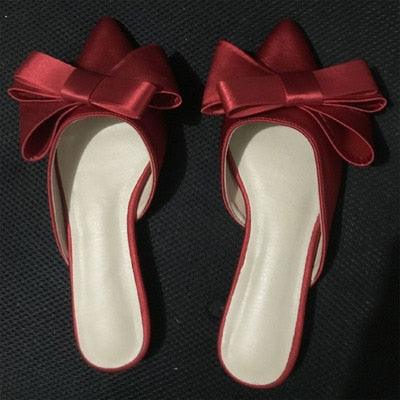 Summer Women's Shoes Silk Satin Trendy Slippers Flat Heel Women's Shoes Silk Satin Pointed Bow Tie Flat Heel Outdoor Sandals Slides Party Sandals Casual Shoes Summer Low Heeled