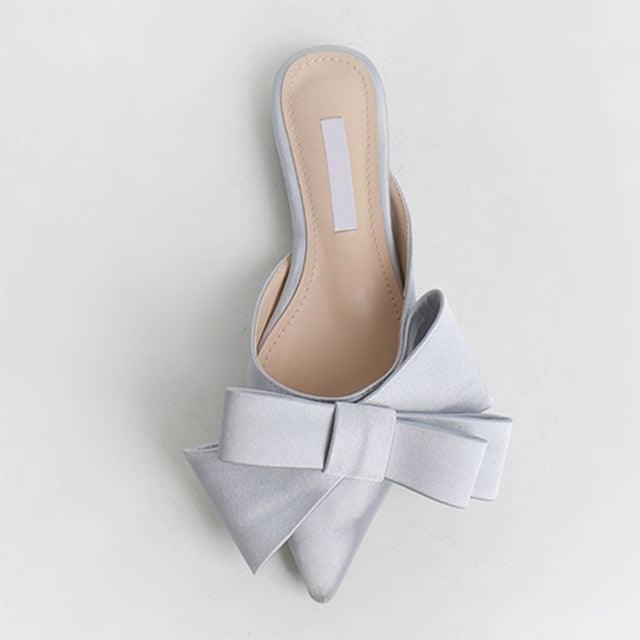 Summer Women's Shoes Silk Satin Trendy Slippers Flat Heel Women's Shoes Silk Satin Pointed Bow Tie Flat Heel Outdoor Sandals Slides Party Sandals Casual Shoes Summer Low Heeled
