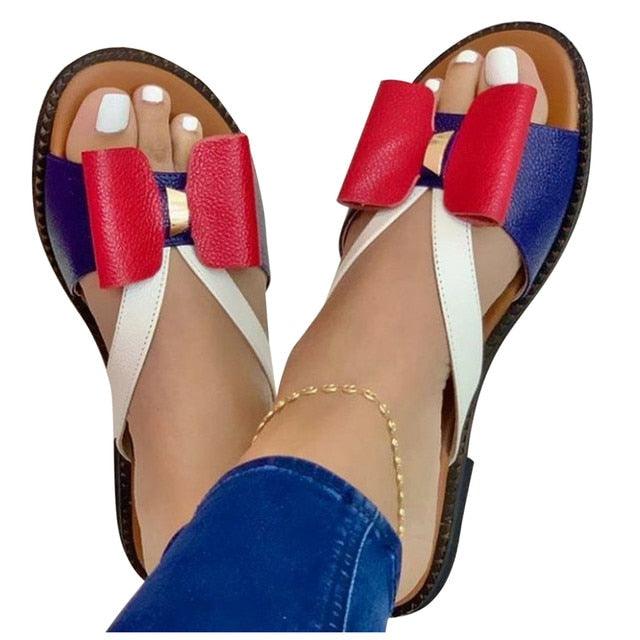 Summer Women Slippers Cute Butterfly-Knot Casual Sandals Lady Slides Flats Slip-On Women Shoes Butterfly Slippers Soft Bottom Comfy Sandals Bathroom Garden Casual Slippers Open-Toe Breathable Travel Shoes