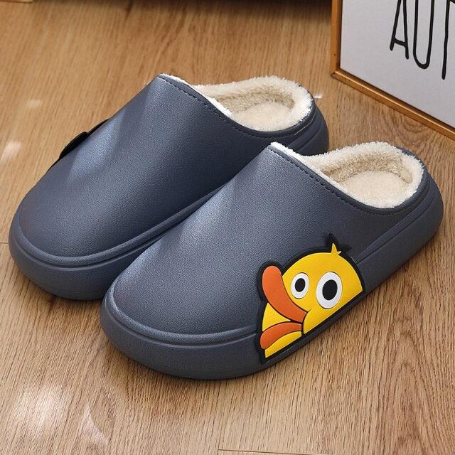 Thick Platform Winter Women Waterproof Non-Slip Home Rubber Slippers Warm Indoor Fur Cotton Women's Cozy Memory Foam Closed Back Slippers Wool-Like Blend Cotton House Shoes