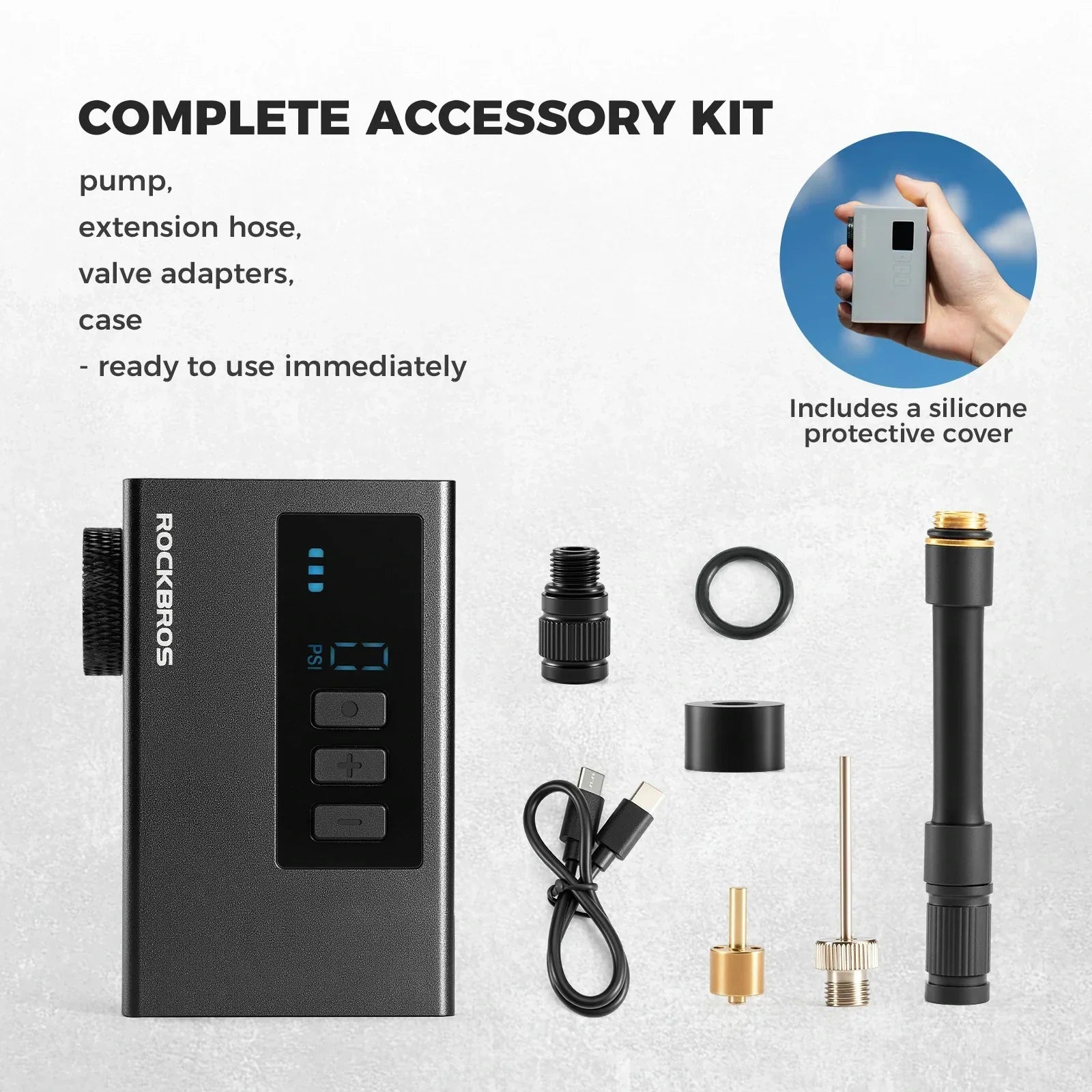 AS240 PRO Mini Electric Bike Pump with Gauge Max 120PSI