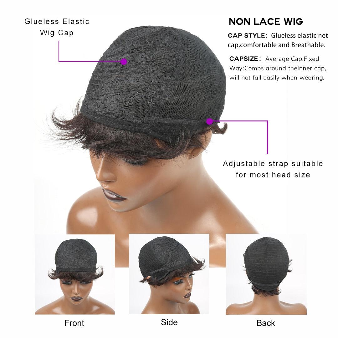 Trending Natural Color Short Bob Straight Human Wigs With Bangs Brazilian Virgin Hair Pixie Cut Wig Human Hair Wig For Black Women Gifts for Girlfriends