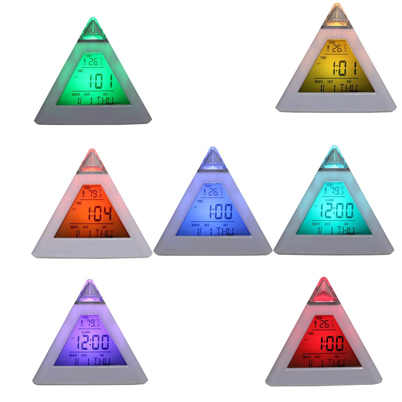 Red Triangular Clock Triangle Pyramid Calendar Thermometer Colorful Backlight Change Clock ...