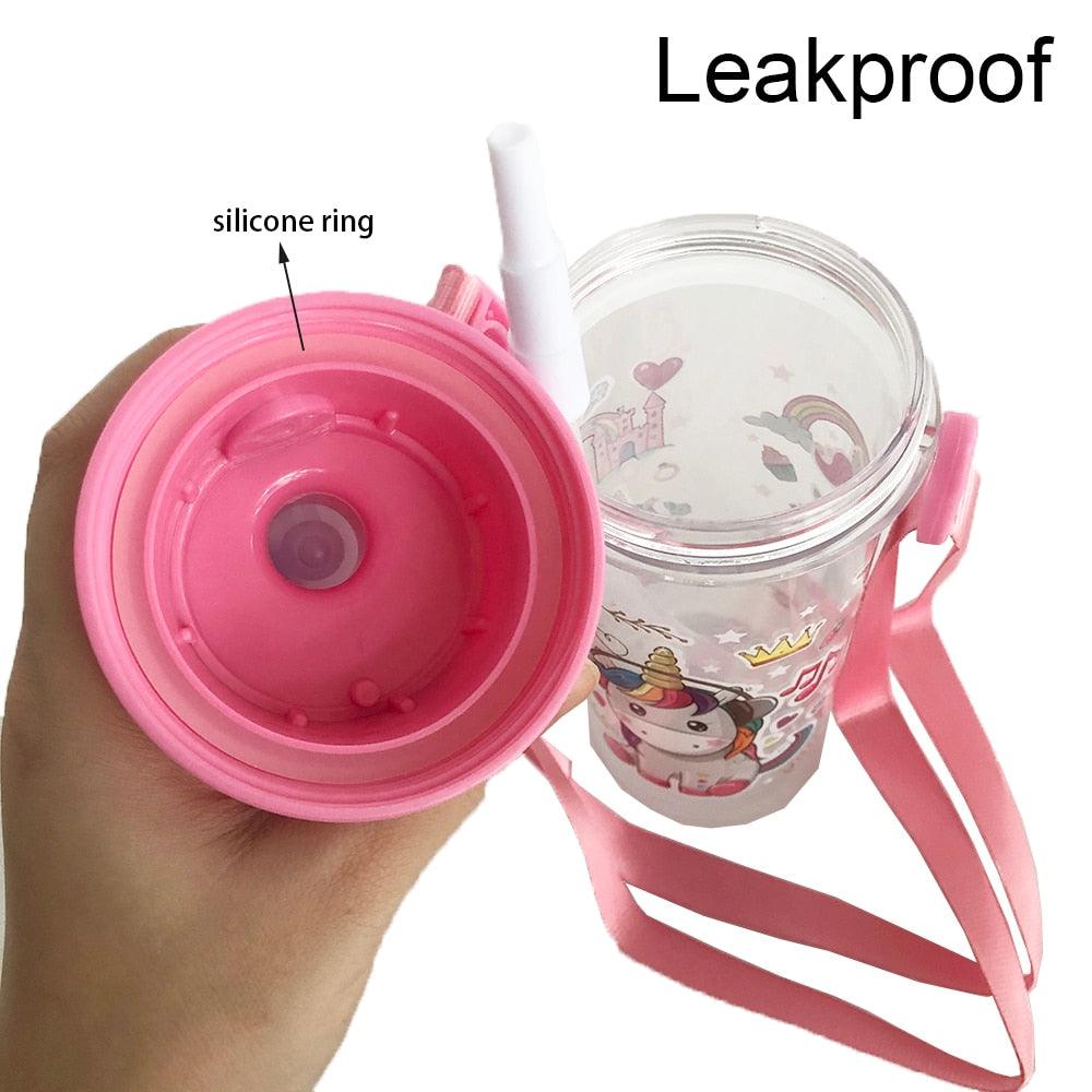 Unicorn Drinking Water Bottle for School Children Girls Kids with Straw Straps BPA FREE Cute Pink Outdoor Sport Water Bottle for Infant Toddler 500ml Anti-Spill Sippy Cup with Soft Silicone Straw BPA Free Anti Spill Lock Leak Proof Easy Neck Hanging Cap