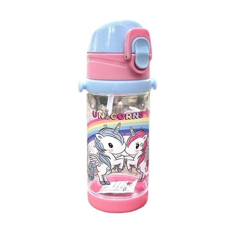 Unicorn Drinking Water Bottle for School Children Girls Kids with Straw Straps BPA FREE Cute Pink Outdoor Sport Water Bottle for Infant Toddler 500ml Anti-Spill Sippy Cup with Soft Silicone Straw BPA Free Anti Spill Lock Leak Proof Easy Neck Hanging Cap