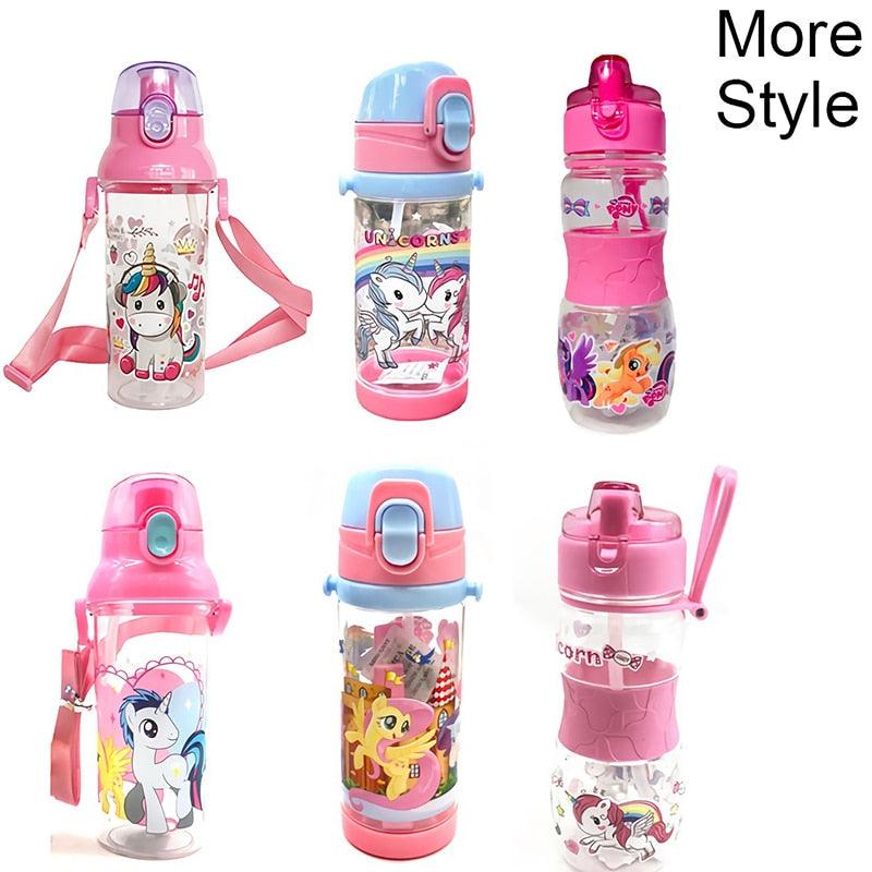 Unicorn Drinking Water Bottle for School Children Girls Kids with Straw Straps BPA FREE Cute Pink Outdoor Sport Water Bottle for Infant Toddler 500ml Anti-Spill Sippy Cup with Soft Silicone Straw BPA Free Anti Spill Lock Leak Proof Easy Neck Hanging Cap