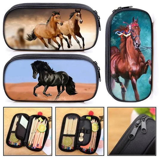 Vintage Cartoon Print Students Pencil Case Classic Theme Makeup Cosmetic Bags Elegant Stationery Pouch