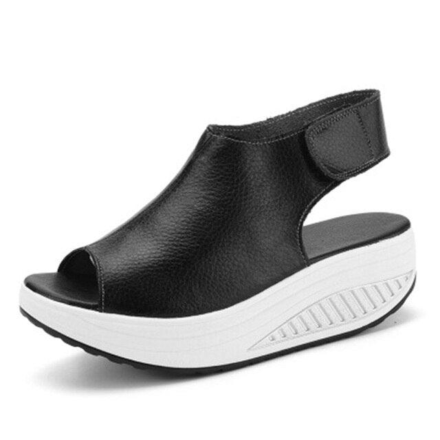 Vintage Women Platform Sandals Leather Sandals Open Toe Design Casual Women Walk Shoes Soft PU Leather Vintage Summer Casual Non-Slip Beach Platform Shoes Sandals