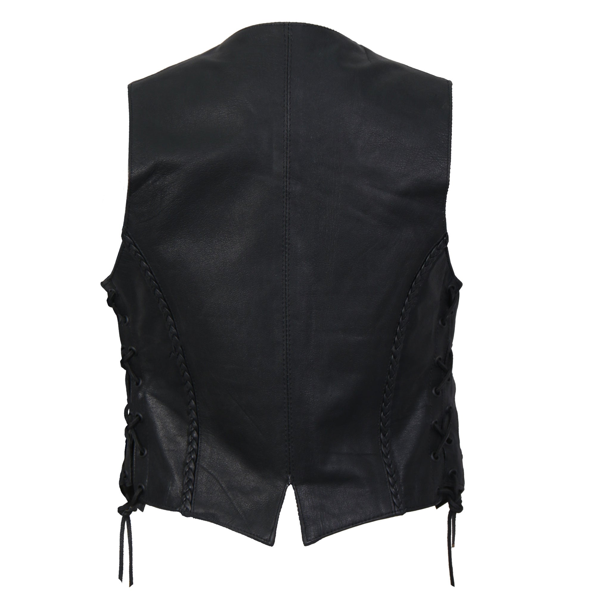 VSL1006 Ladies Motorcycle Black Leather Braided Biker Vest