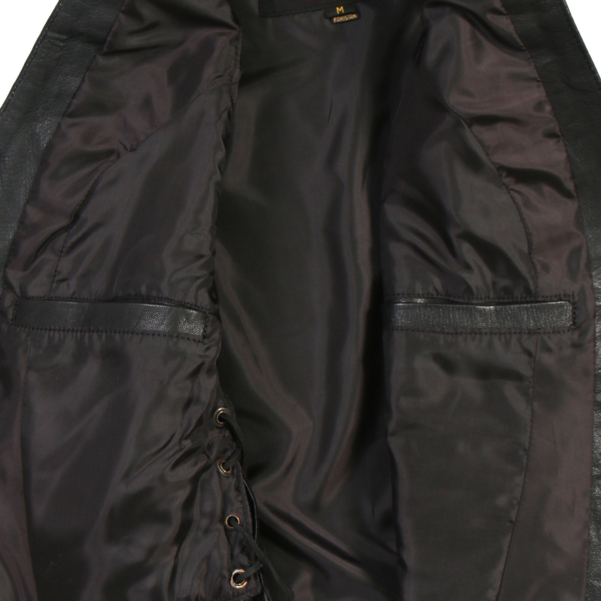 VSL1006 Ladies Motorcycle Black Leather Braided Biker Vest