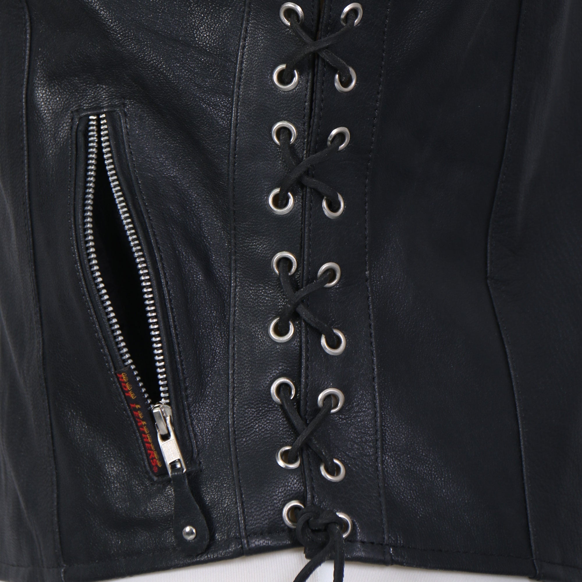 VSL1009 Ladies Black Lambskin Motorcycle Biker Vest with Grommet Accents