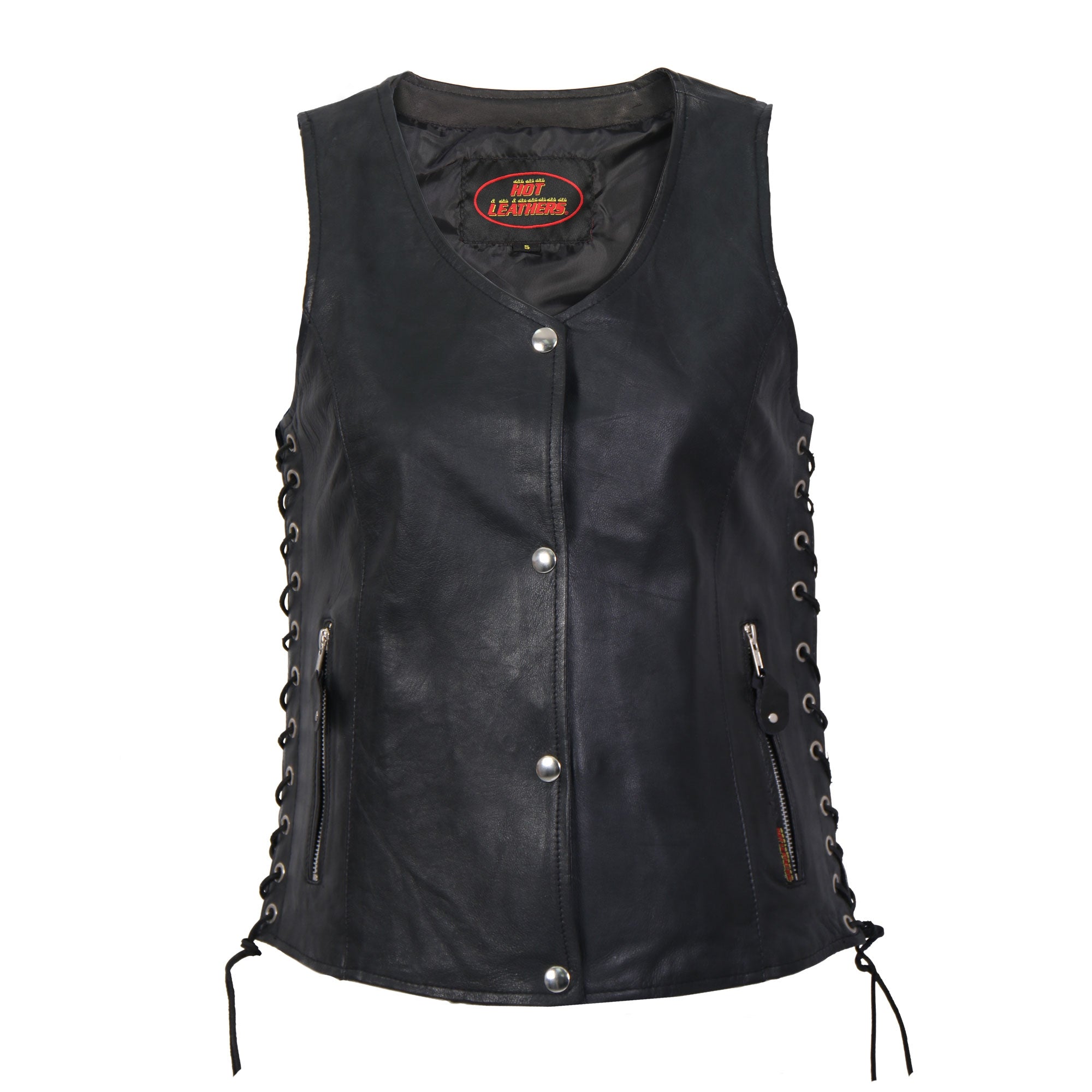 VSL1010 Ladies Motorcycle Black Lambskin Side Lace Biker Vest