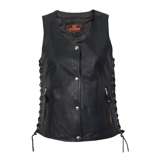 VSL1010 Ladies Motorcycle Black Lambskin Side Lace Biker Vest