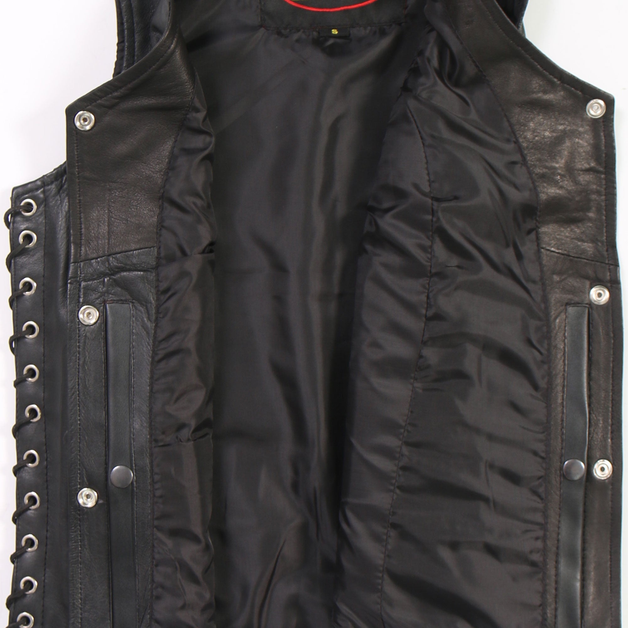 VSL1010 Ladies Motorcycle Black Lambskin Side Lace Biker Vest