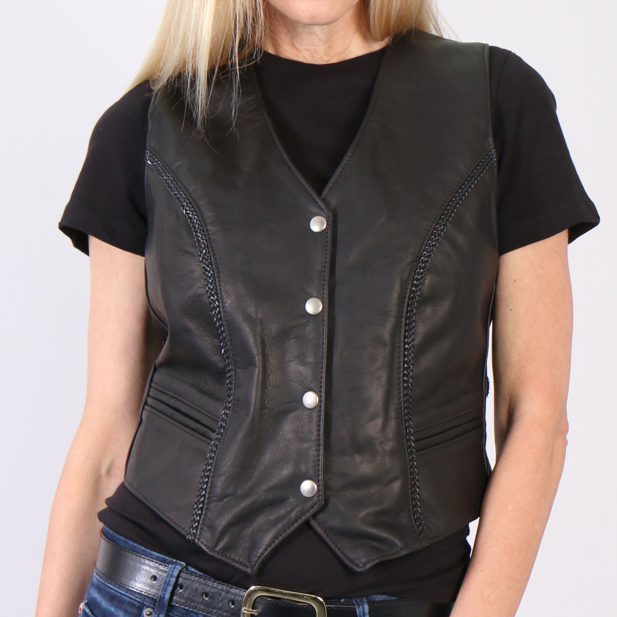 VSL5001 USA Made Ladies Braided Leather Motorcycle Biker Vest