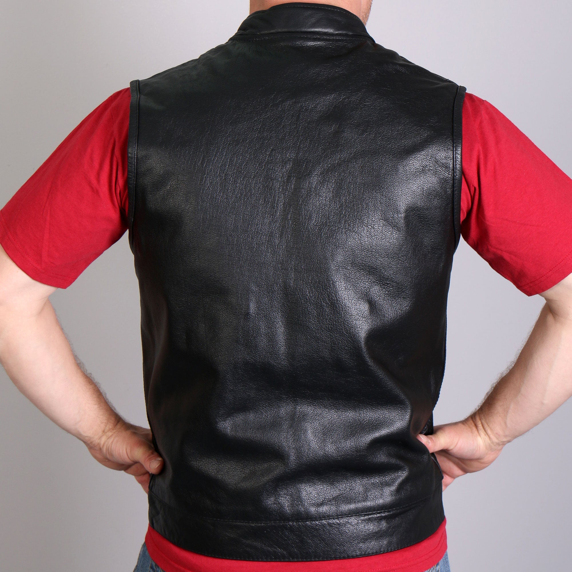 Men's Motorcycle Black '10 Pocket' Club style Cowhide Leather Biker Vest VSM1018