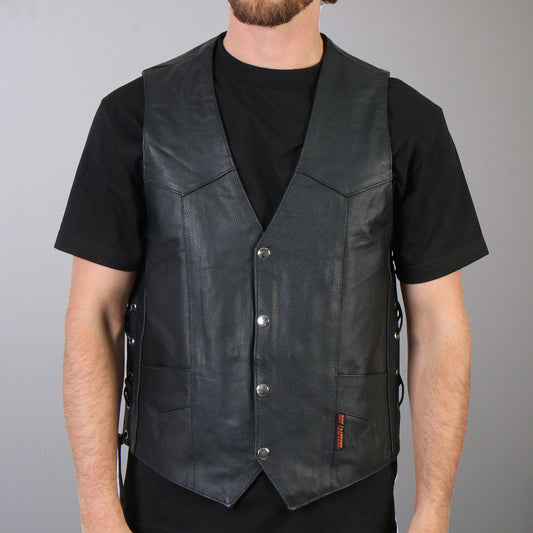 VSM1022 Men's Motorcycle Black 'Conceal and Carry' Leather Biker Vest