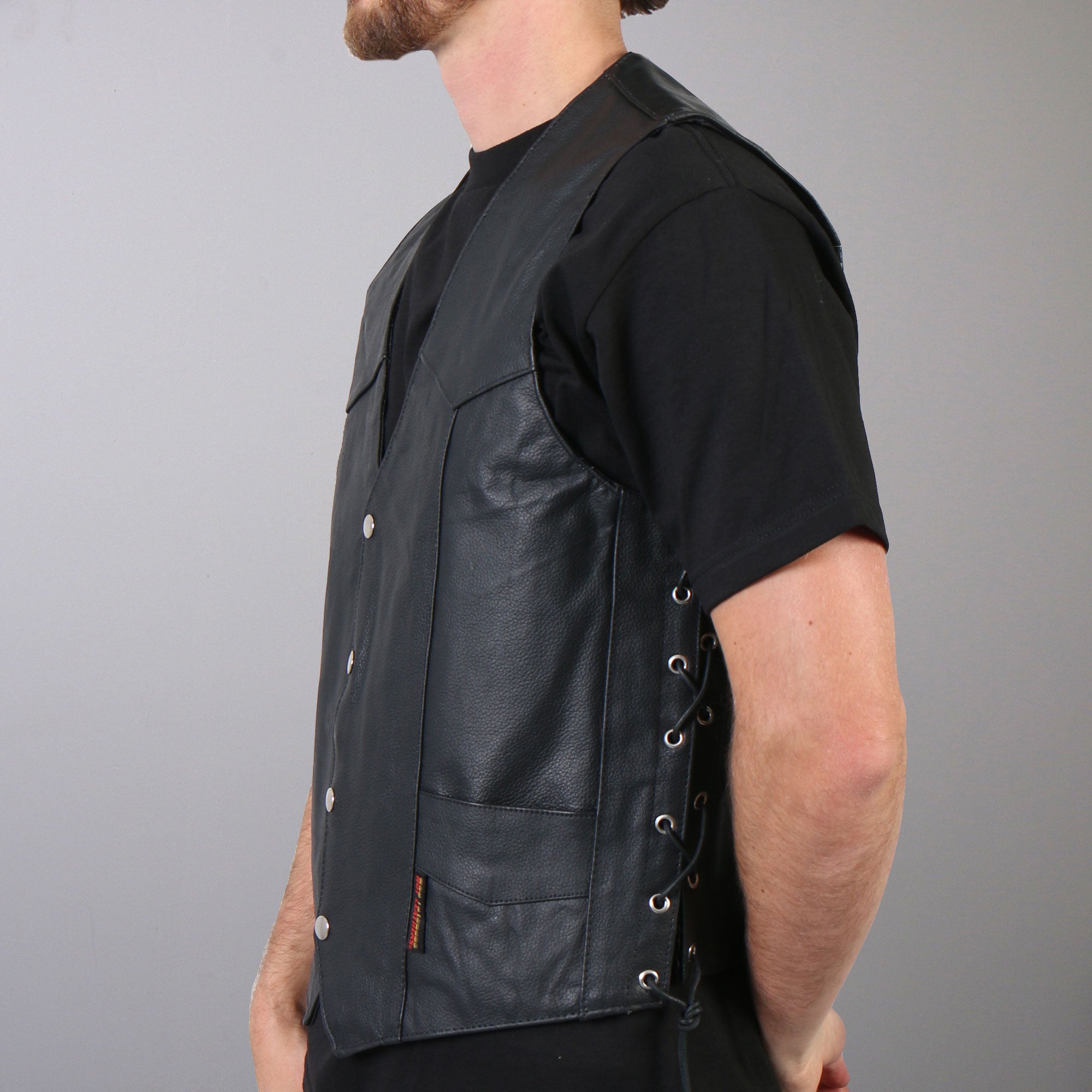 VSM1022 Men's Motorcycle Black 'Conceal and Carry' Leather Biker Vest