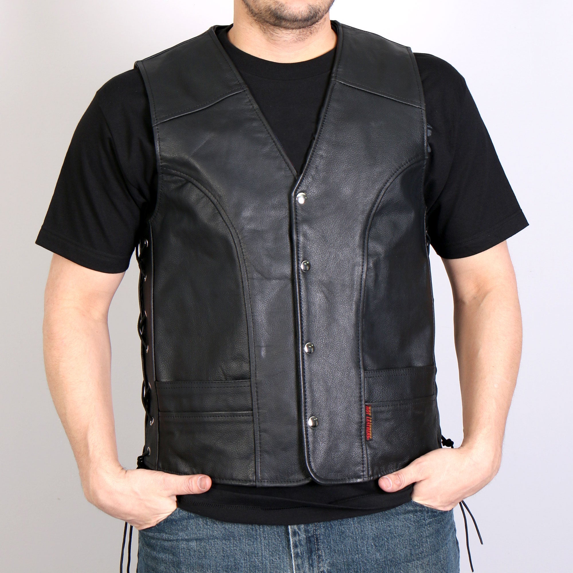 VSM1030 Men's Black Motorcycle 'Conceal and Carry' Leather Biker Vest