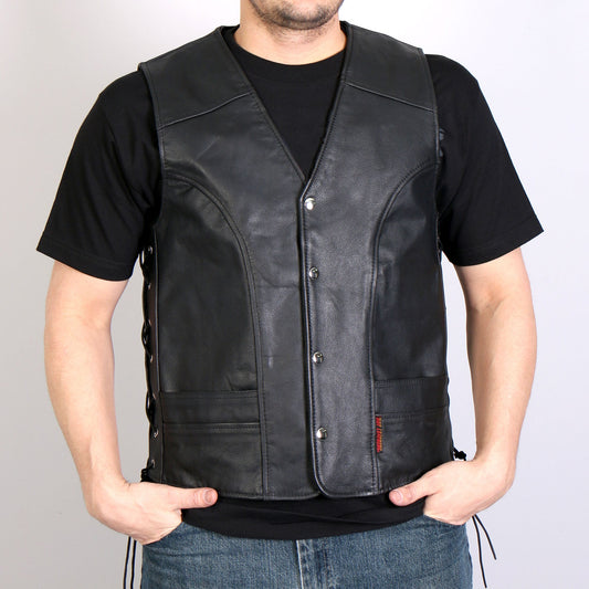 VSM1030 Men's Black Motorcycle 'Conceal and Carry' Leather Biker Vest