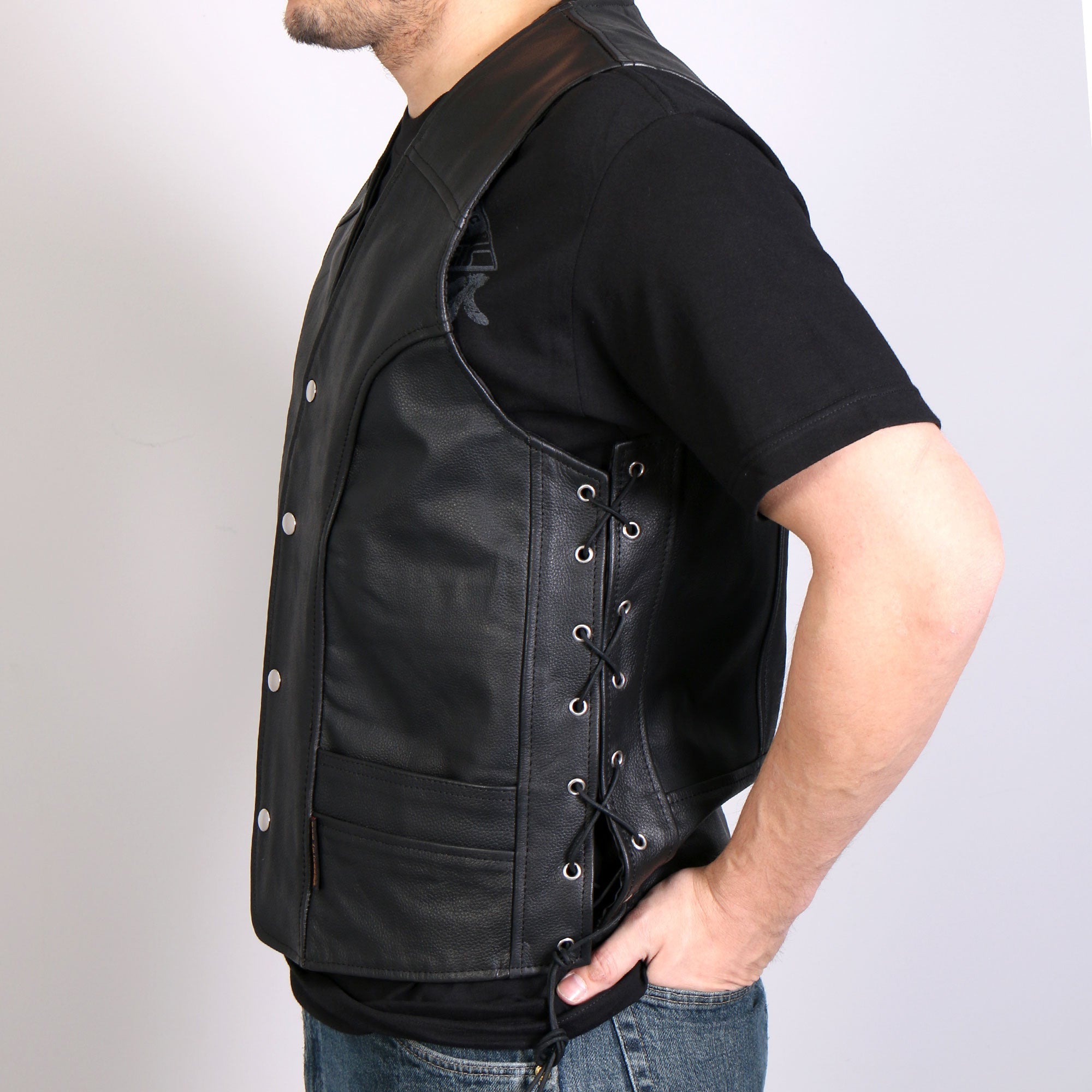 VSM1030 Men's Black Motorcycle 'Conceal and Carry' Leather Biker Vest