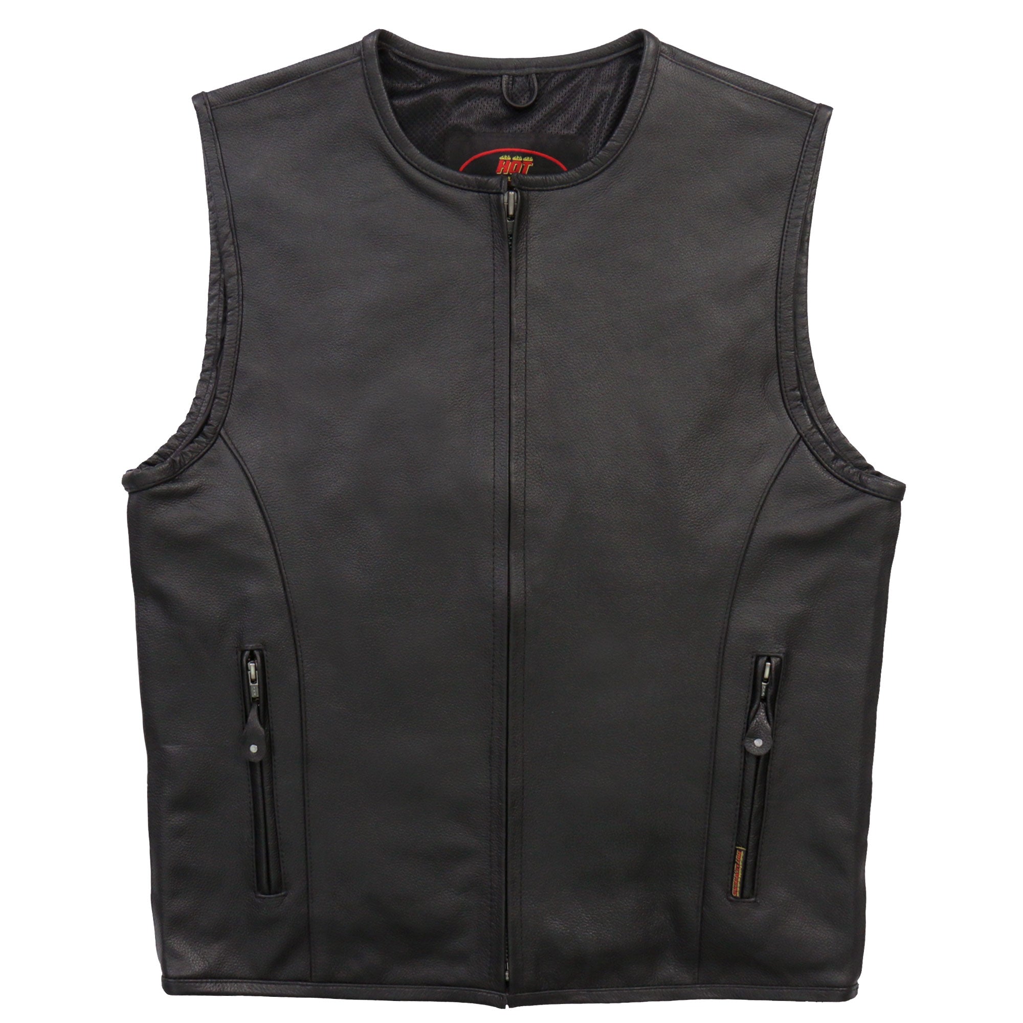 VSM1036 Men's Black Motorcycle 'Conceal and Carry' Leather Biker Club Zip Vest