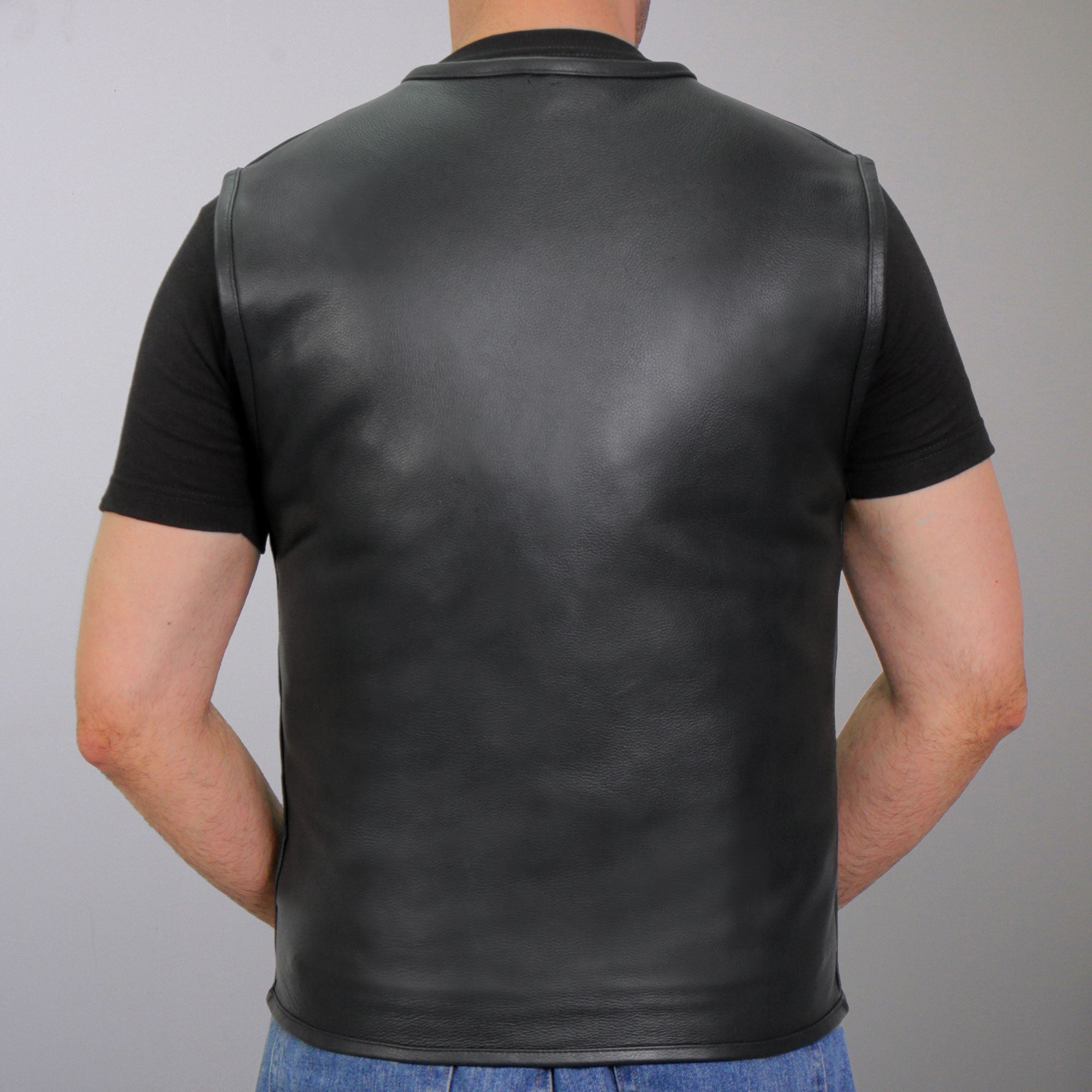 VSM1036 Men's Black Motorcycle 'Conceal and Carry' Leather Biker Club Zip Vest