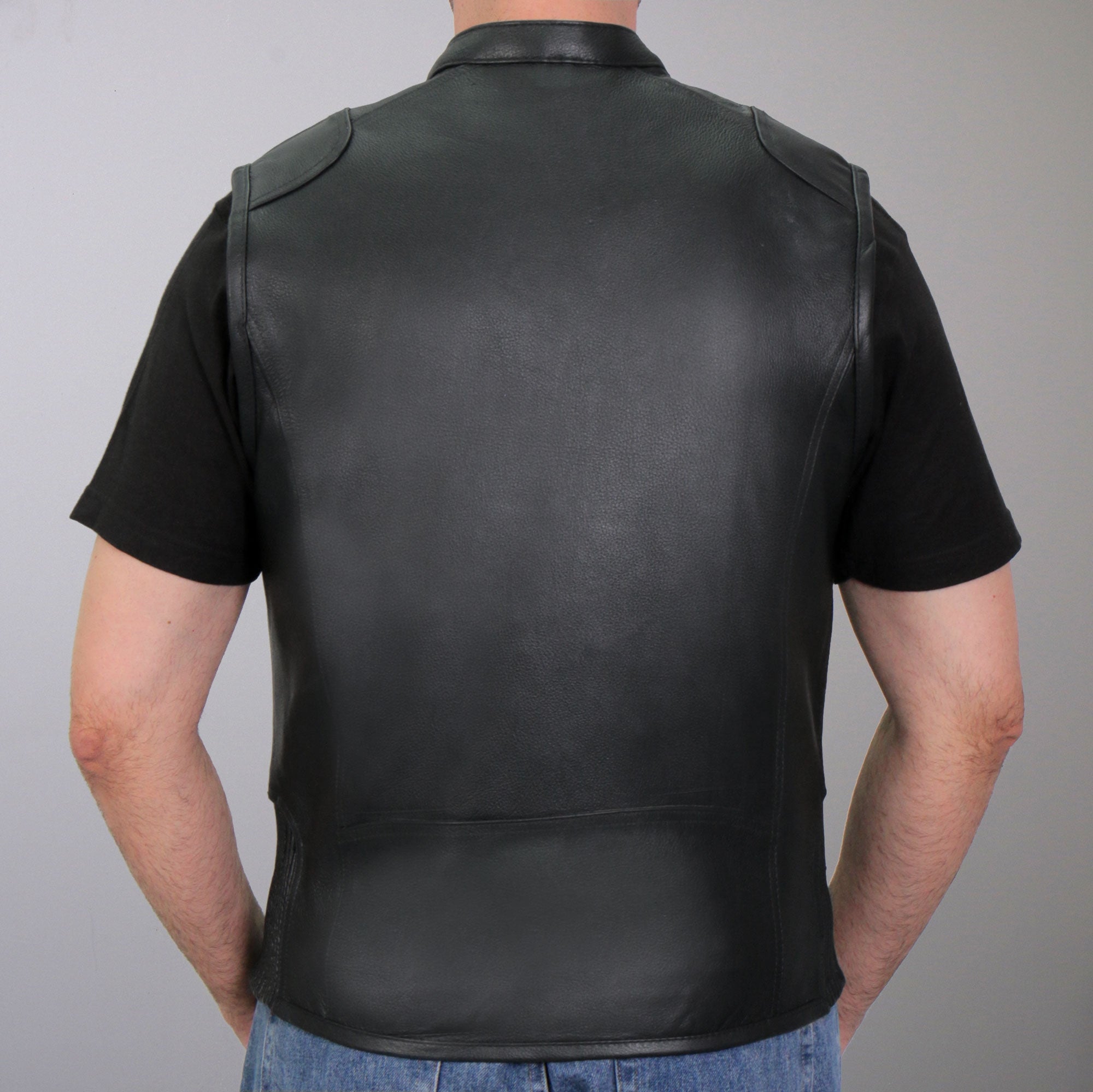 VSM1037 Men's Black 'Zipper Pockets' Concealed and Carry Leather Vest