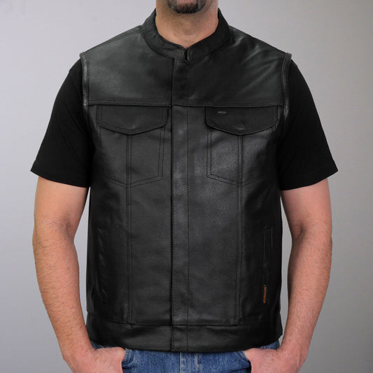 VSM1039 Men's Black Motorcycle 'Conceal and Carry' Club Leather Biker Vest