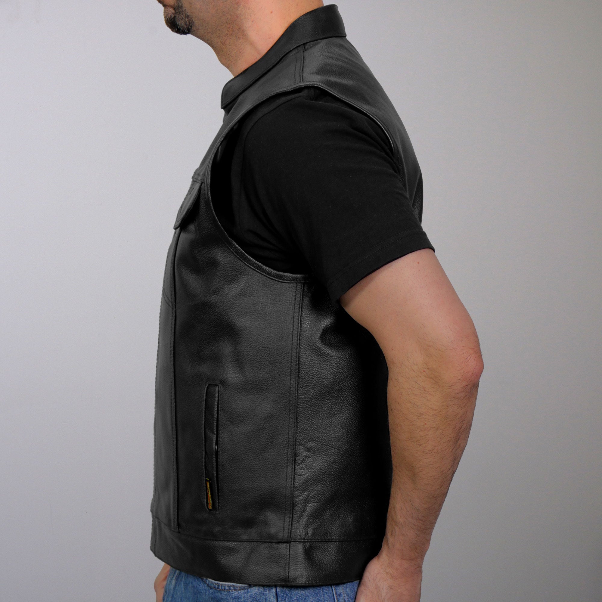 VSM1039 Men's Black Motorcycle 'Conceal and Carry' Club Leather Biker Vest