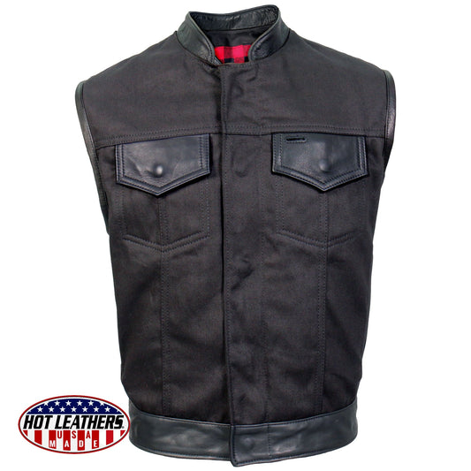 VSM5101 Men's USA Made Denim and Leather Vest with Red Lining