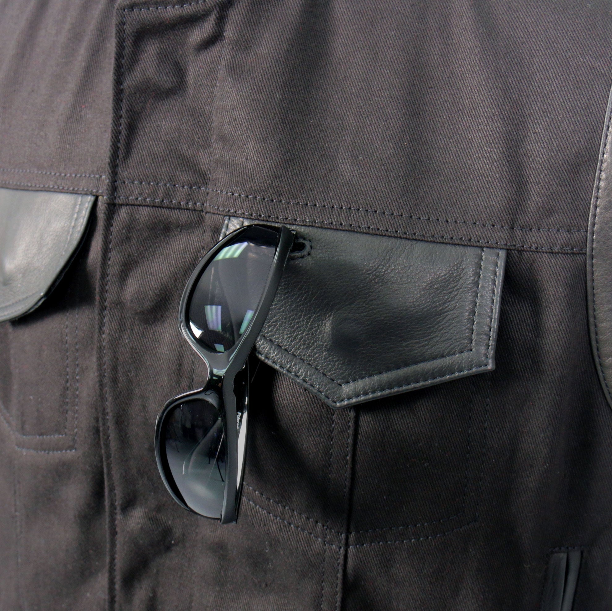 VSM5101 Men's USA Made Denim and Leather Vest with Red Lining