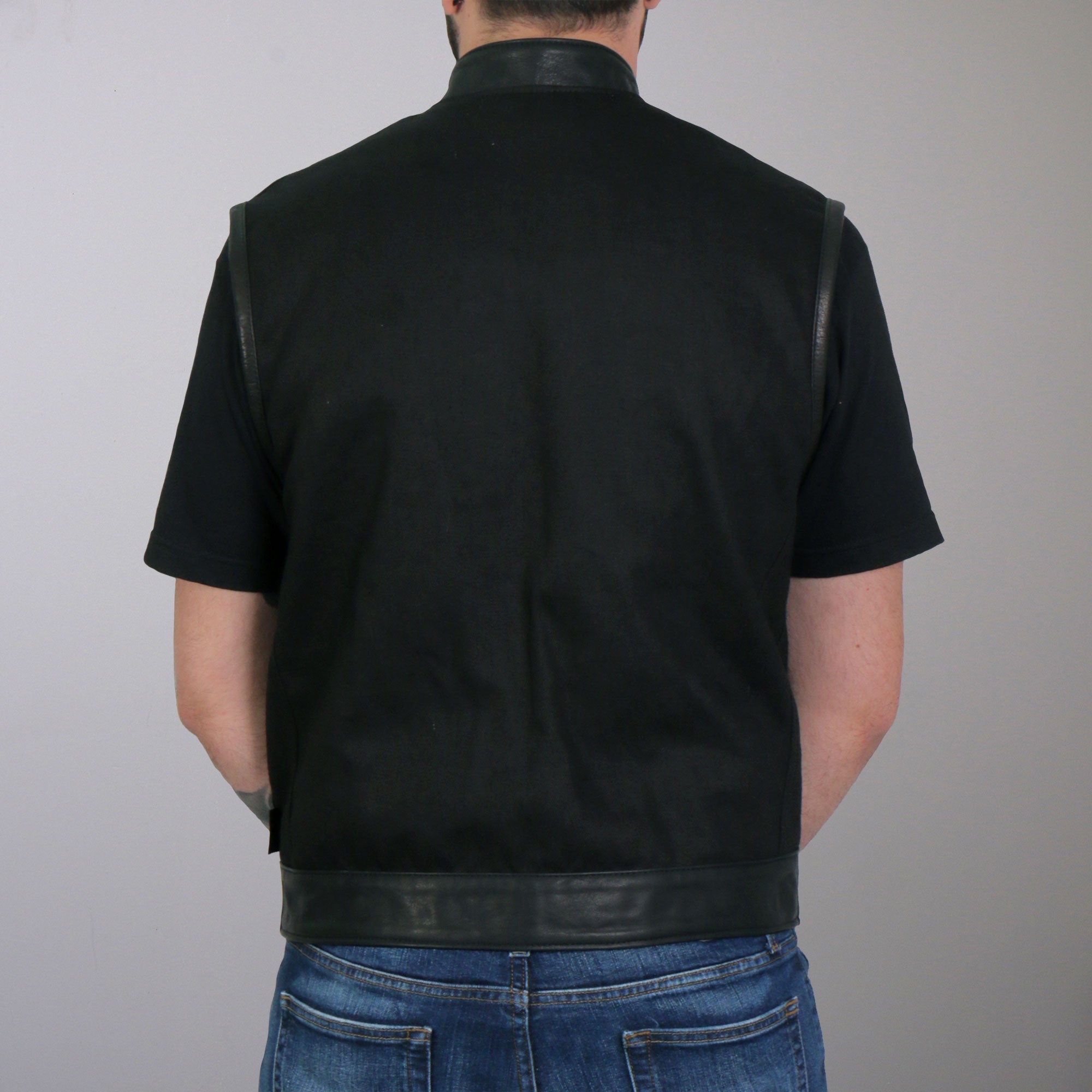 VSM5101 Men's USA Made Denim and Leather Vest with Red Lining