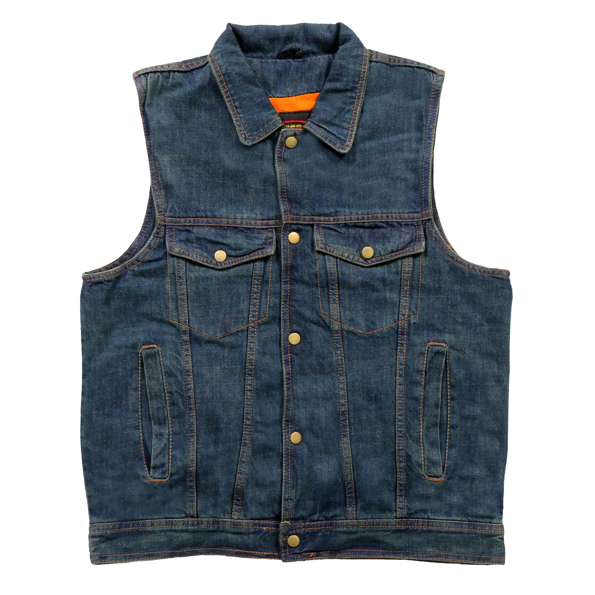 VSM6001 Men's Motorcycle style Blue Denim Biker Vest